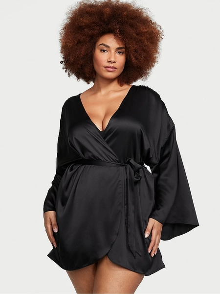 Black Satin Short Robe - Size XS-S