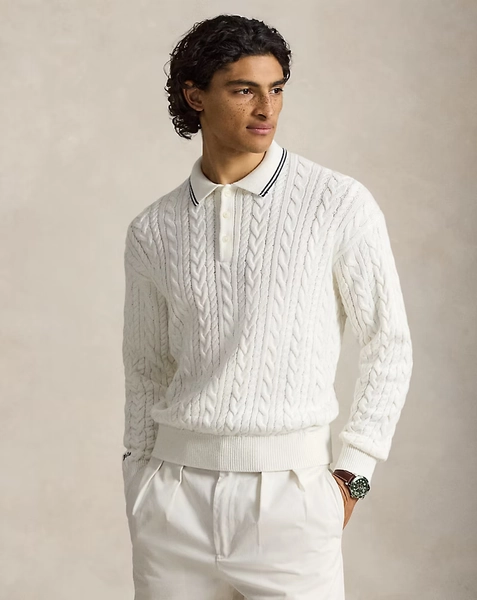 Relaxed Fit Cable Polo-Collar Jumper