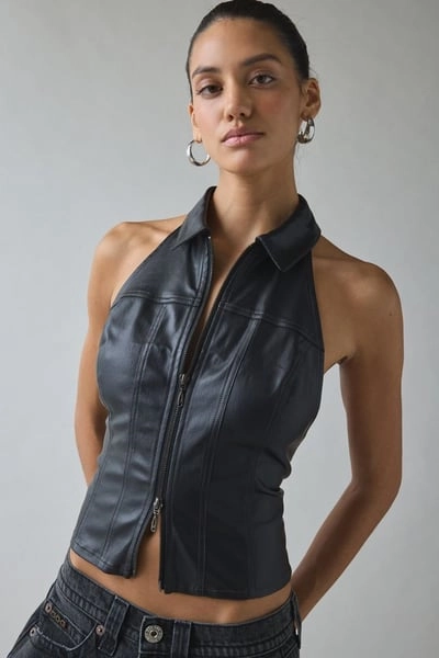 UO Julia Coated Open-Back Cropped Vest Top