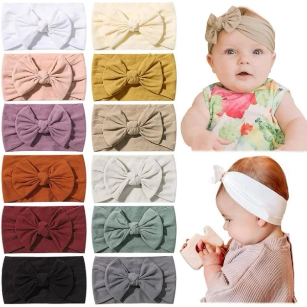 20pcs Baby Girls Nylon Headbands Turban Hair Bows Band Elastic Accessories for Kids Toddlers Infants Newborn