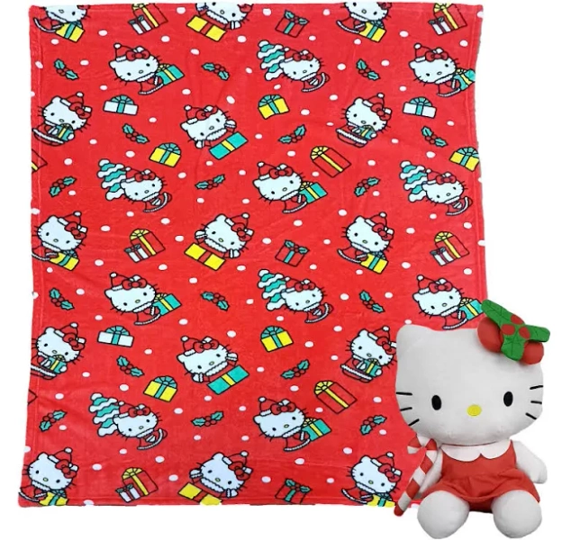 Northwest Hello Kitty Gifty Kitty Character Hugger Pillow and Silk Touch Throw Blanket Set