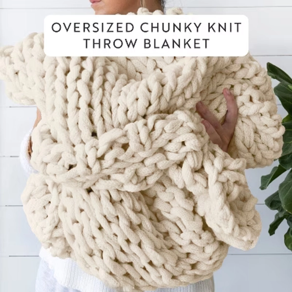 Chunky Knit Throw Blanket Braided, Soft & Cozy - Becky Cameron, Ivory, Throw