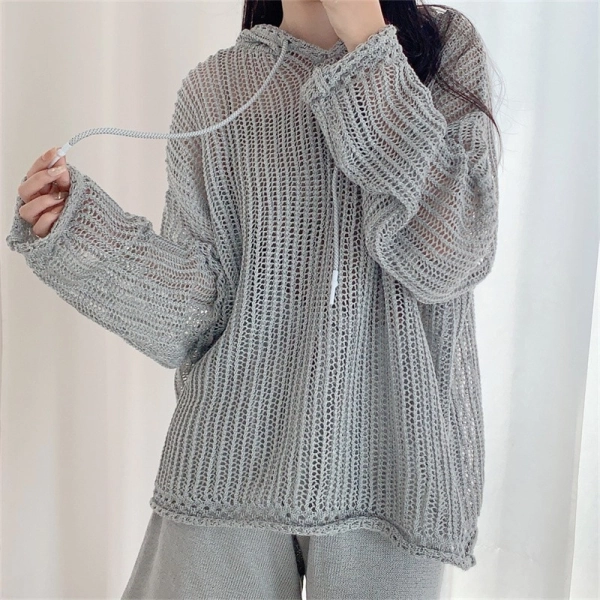 Grey Fishnet Drawstring Hoodie | Jungkook - BTS - Fashion Chingu