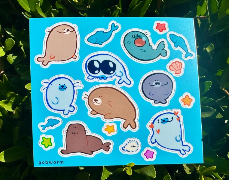 Seals Mini Sticker Sheet | Cute Silly Seal Animal Sea Lion Waterproof Decal Stationery