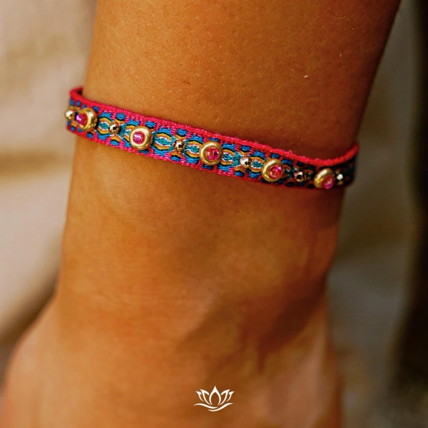 Himalayan Friendship Bracelet, Adjustable Woven Boho Bracelet, Colorful Stacking Bracelet, Ethnic Bracelet Jewelry Gift - Primary color: Passion Pink