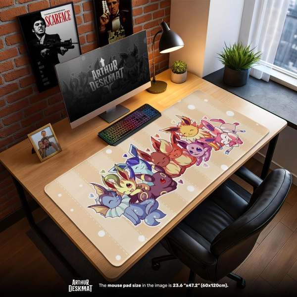 Eevee Evolutions Mouse Pad - Eeveelution Desk Mat with Vaporeon Jolteon Flareon Umbreon Sylveon, Pokémon Fan Gift