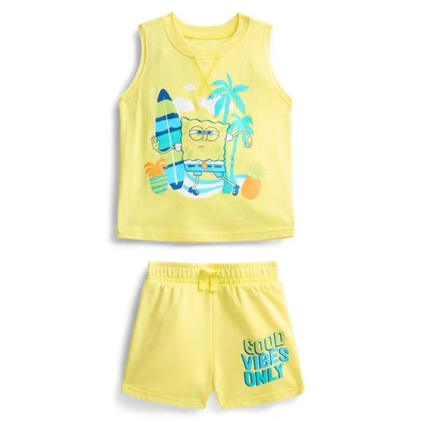 SpongeBob SquarePants Baby Boys Sleeveless Graphic Tank Top and Shorts Set, 2-Piece, Sizes 0/3M-24M