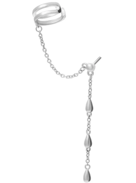 Solid Sterling Silver Drop Earring With Cuff