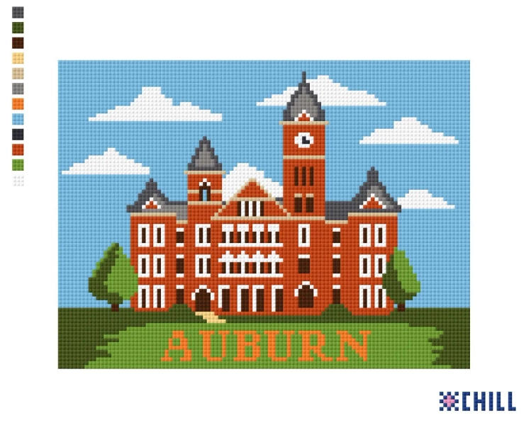 Auburn - Samford Hall Needlepoint Canvas: Alabama Landmark (5x7 Image on 8x10 Canvas)