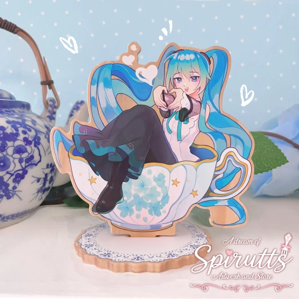 STANDEE / FIGURE - Tea time Miku~! - Wooden Standee / Vocaloid / Anime / Desk display