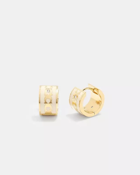 Gold/Chalk Signature Enamel Hoop Earrings