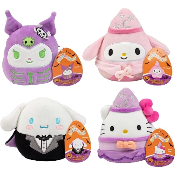 Squishmallows 5-Inch Halloween Hello Kitty Squish Four Pack- Cinnamoroll, Kuromi, Melody & Hello Kitty Stuffed Animal Toy- Gift for Kids, Girls & Boys