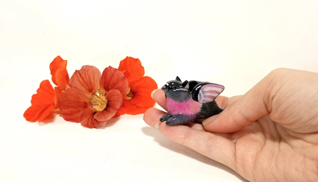 Pink Robin Griffin Figurine TO ORDER Small Clay Gryphon, Mystical Decor