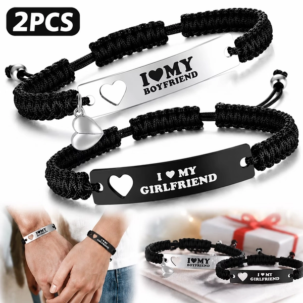 Heart Matching Couples Bracelets - Adjustable Braided I Love My Boyfriend Girlfriend Long Distance Bracelets, Lovers His Hers Relationship Promise Bracelet Jewelry Anniversary Birthday Gifts - Walmart.com