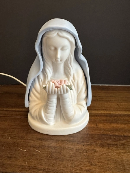 Autom Madonna Bisque Porcelain Night Light Virgin Mary 7" Tested