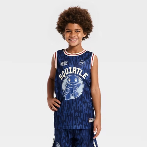 Boys' Pokemon Squirtle Basketball Jersey - Navy Blue/Cream M