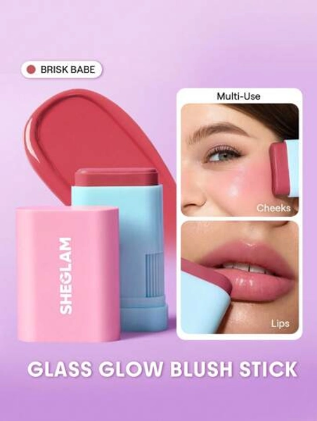 SHEGLAM Glass Glow Blush Stick-Brisk Babe Rare Brand Beauty Makeup Face Paint Cosmetic For Women Girls Perfect For Fall Winter Ideal For Y2K Fancy Fashion Suitable For Birthday Christmas Present Party Ready Best Color