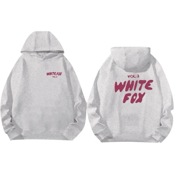 Ogiraw White Fox Long Sleeve Letter Preppy Casual Graphic Drawstring Pullover