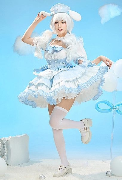 Anime Doll Derivative Kawaii Nurse Lolita Set Halloween Costume Top and Skirt with Apron and Hat