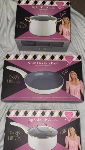 Lot of 3 Paris Hilton Cookware 5qt Dutch oven,9.5 Frying Pan & 2qt Sauce Pan