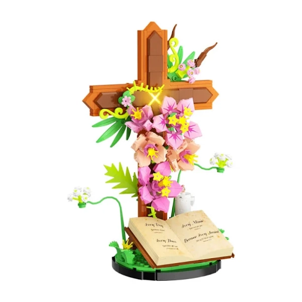 MOC Jesus Cross Tulip Bible Flower Building Blocks Toys Gift