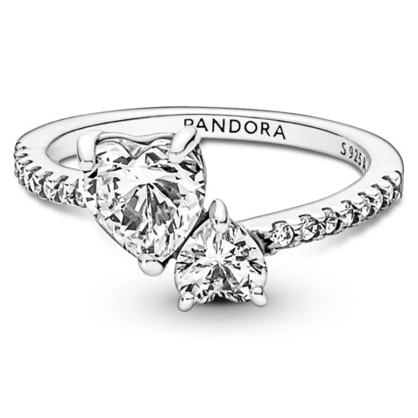 Pandora Double Heart Sparkling Ring