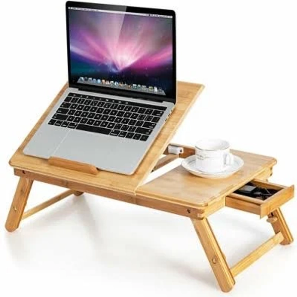 Costway Adjustable Bamboo Laptop Tilting Top and