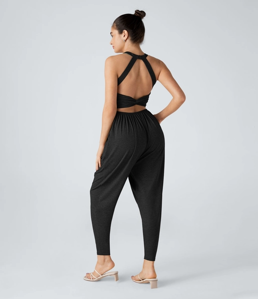 U Neck Pocket Harem Casual Jumpsuit-Easy Peezy Edition