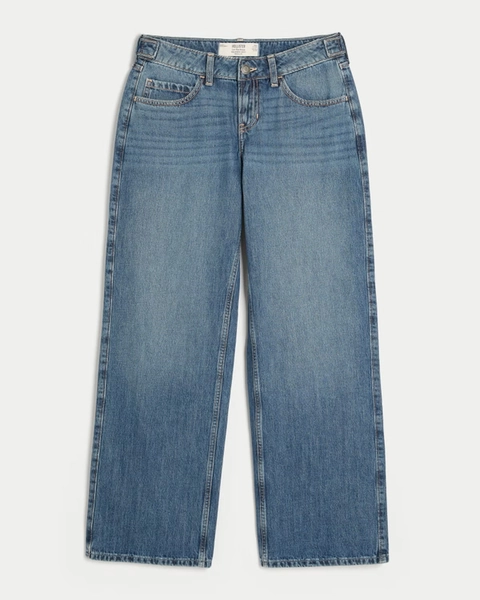 Hollister Andi Adjustable Waist Low-Rise Medium Wash Baggy Jeans