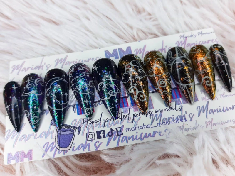 Night & Day press on nails |Sun | Yellow glow | Gold | bling | Glitter |clouds | moon | stars | duo chrome | glow in the dark | glue on
