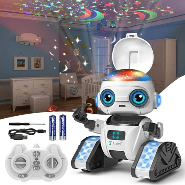 Aikmi Robot Toys for Kids 5-7, Rechargeable Remote Control Robot with Projector Night Light for Kids, Gesture Sensor, Music, Toys for 6 Year Old Boys
