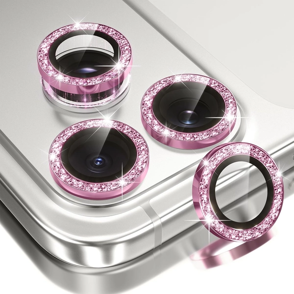Camera Lens Protector for iPhone 17 Pro Max 16 15 14 13 12 11, Glitter Bling Aluminum Alloy Metal Ring, 9H Tempered Glass Camera Cover Screen Protector Accessories, Anti-Scratch, Case Friendly, Pink, Phone Accessory, Stylish Phone Accessory