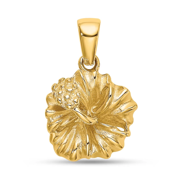 Hibiscus Flower Necklace Charm in Solid 14K Gold