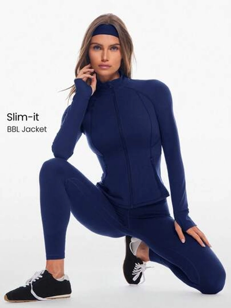GLOWMODE FeatherFit™ Slim-It Streamline Performance Secure Pockets Zip Up Long Sleeve Jacket Low Impact Yoga Pilates Daily Spring Summer - Size XXL