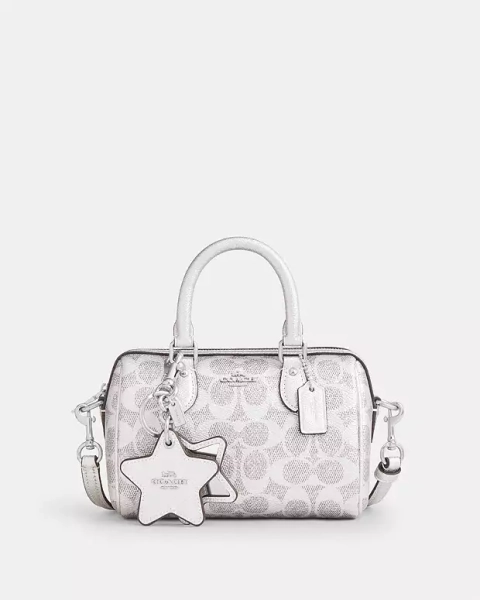 Silver Boxed Mini Rowan Crossbody Bag And Mirror Bag Charm Set In Signature Canvas