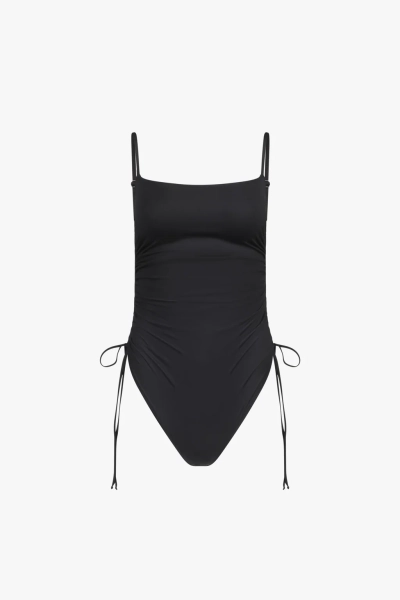 Black Lace-Up Ruched One Piece