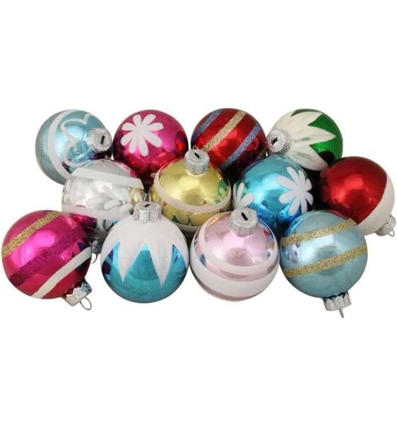Northlight 12ct Frosted and Glittered Shiny Multi Christmas Ball Ornaments