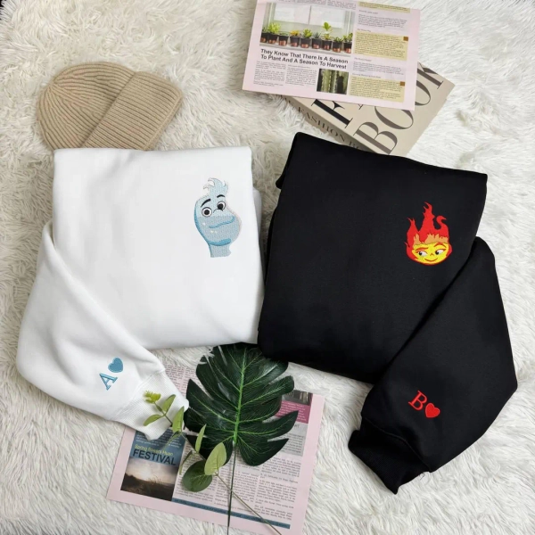 Elemental Ember and Wade Embroidered Sweatshirt, Cartoon Couple Shirt, Valentine Gift, Trending Crewneck, Gift for Him - Etsy