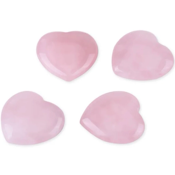 Mootea 4pcs Rose Quartz Carved Heart-Shaped Pink Crystal Healing Stone