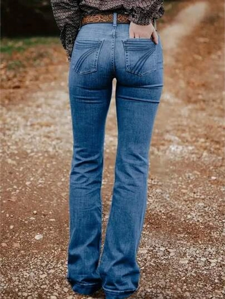 Women's Personalized Back Pocket Embroidery Design Flared Stretch Jeans