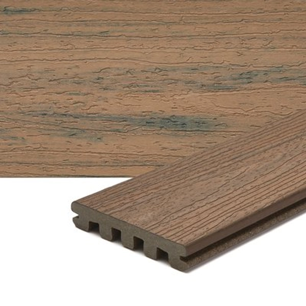 Trex Enhance Naturals 1-in x 6-in x 12-ft Toasted Sand Grooved Composite Deck board in Brown | TS010612E2G01