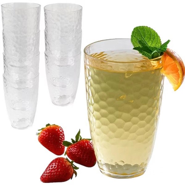 Kate Aspen 23 oz Hammered Acrylic Cups - Clear Drinking Glasses Set of 8 - Shatterproof Reusable Tumblers