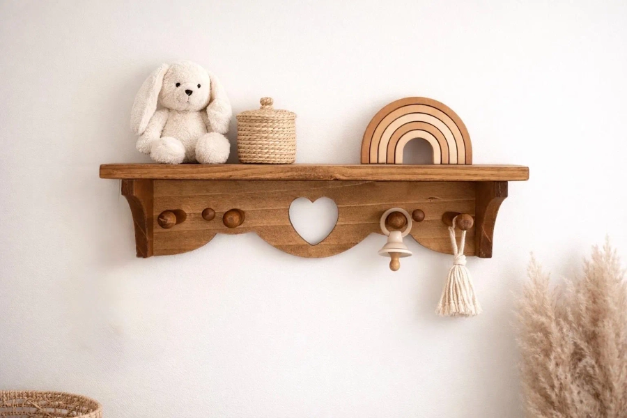 Vintage Heart Shelf Wooden Rustic Farmhouse Key Holder Trinket Shelf Nursery Decor Girl Boho Dorm Decor Bathroom Shelf