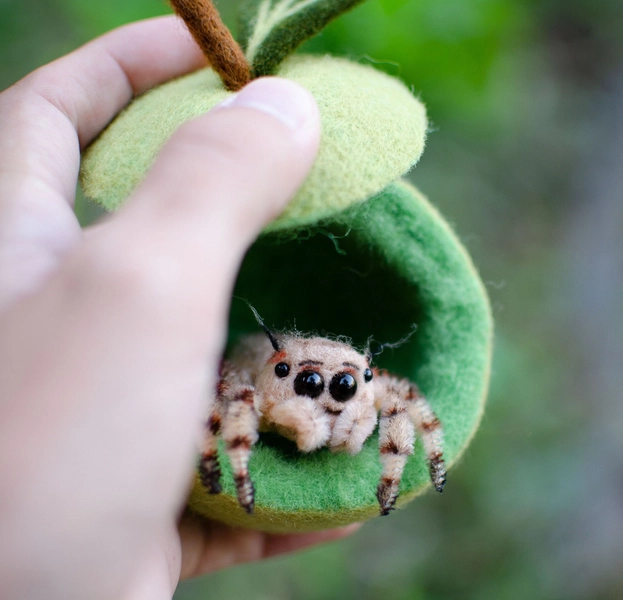 Needle Felted Jumping Spider Toy, Poseable Arachnida Sculpture