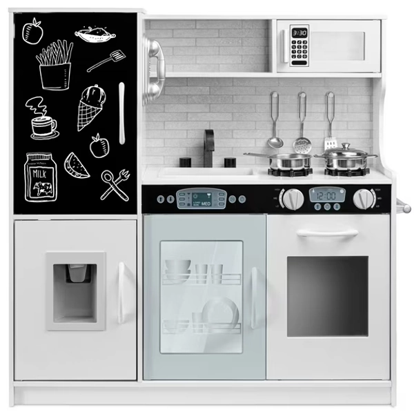 Best Choice Products Pretend Play Kitchen Wooden Toy Set for Kids w/ Telephone, Utensils, Oven, Microwave - White