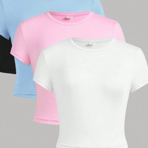 SHEIN Teen Girl Slim Fit Round Neck Short Sleeve Knitted T-Shirt Set