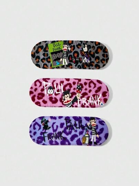 Paul Frank X ROMWE 3pcs Cute Cartoon Hair Clips, Sweetly Spicy Diva Hairpin Spring Clamps, Versatile Hair Accessories
