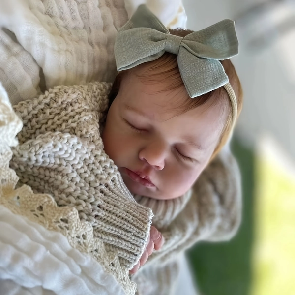 MIELETE Handmade Realistic Baby Girl Doll - Lifelike Weighted Reborn Girl with Hand-Painted Veins, Brown Rooted Hair & Apricot Sweater, 19" (2.65LB) Collectible Doll with Pacifier//Diaper - Gift for Kids, s &