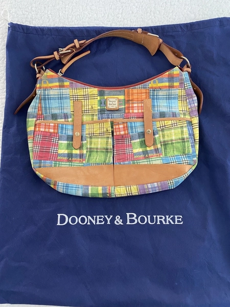 Dooney and Bourke Canvas Madras Plaid Picnic Ants Hobo Handbag Purse w/Dust Bag
