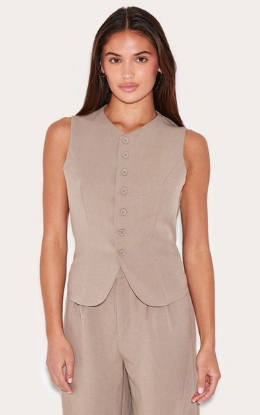 PrettyLittleThing Taupe Tailored Woven Vest Top